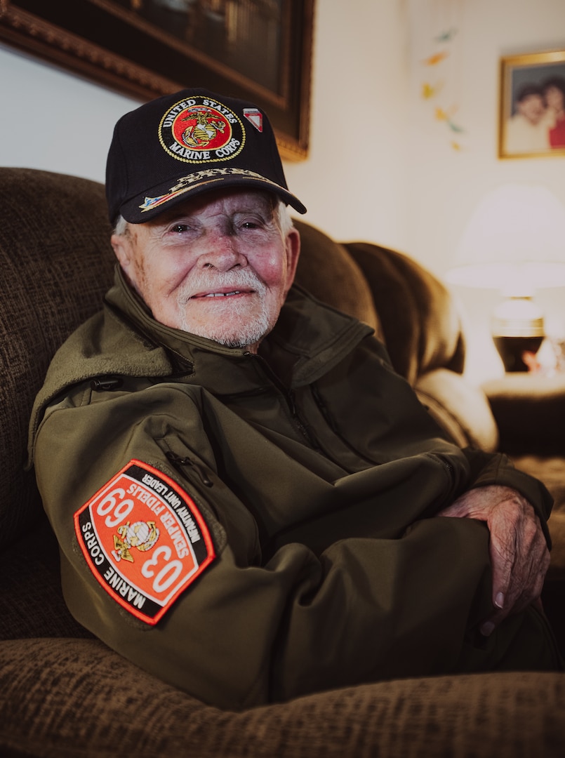 Retired U.S. Marine Corps Staff Sgt. Ismael Gonzalez-Ramos, a former infantry unit leader and decorated combat veteran, poses for a photo at his home in Jacksonville, North Carolina, Nov. 20, 2023. 92-year-old Gonzales-Ramos was drafted from Cidra, Puerto Rico in 1951 and served in the Korean War and Vietnam War during his 20 years of honorable service in the Marine Corps. (U.S. Marine Corps photo by Lance Cpl. Loriann Dauscher)