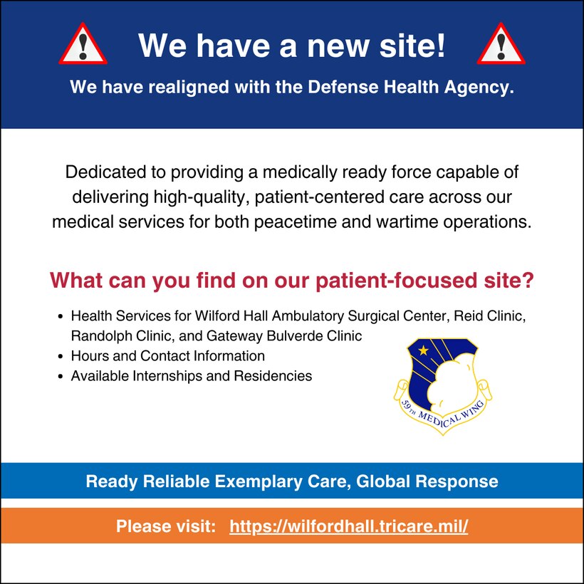 The 59th Medical Wing has migrated to a TRICARE site.