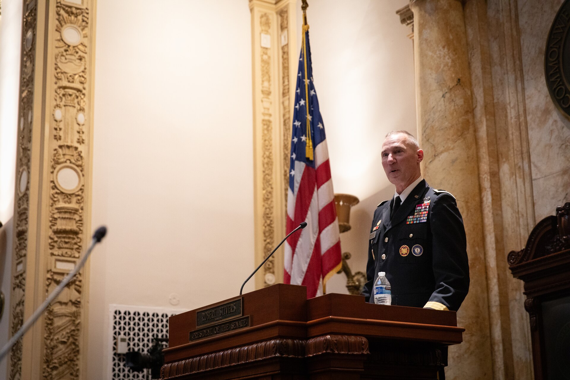 Brig. Gen. Brian Wertzler spoke to military service members families during the Kentucky Military Kids Day at the State Capitol and Capitol Annex in Frankfort, Kentucky on Feb. 27, 2024. Children of servicemembers from almost all branches were first introduced to the House Committee for Veterans, Military, and Public Protection (VMAPP).  They also participated in demonstrations from the Aviation Museum of Kentucky, scavenger hunts in the Capitol, and ended with serving as a page to their senator or representative from their home counties in a legislative session.  (Kentucky National Guard photos by Andy Dickson)