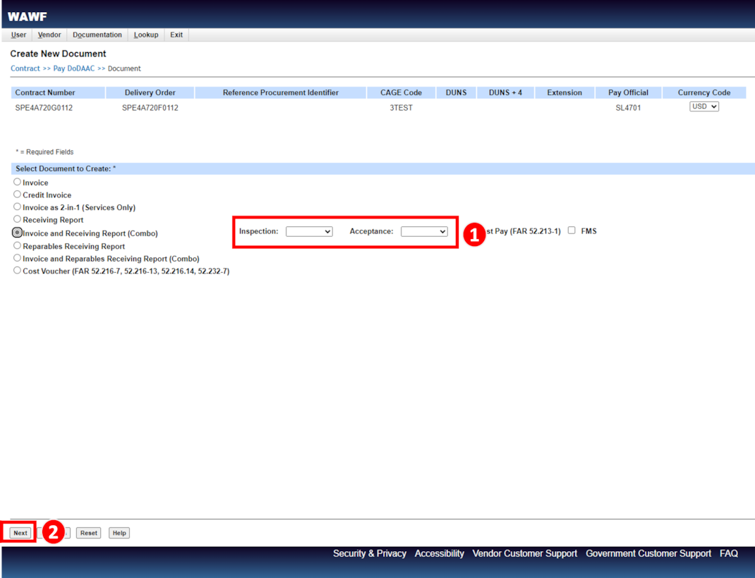 Steps to take in the Combo Invoicing Process to create and submit an invoice (payment request) and a receiving report simultaneously.