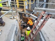 Preparing line bores for the new gudgeons.