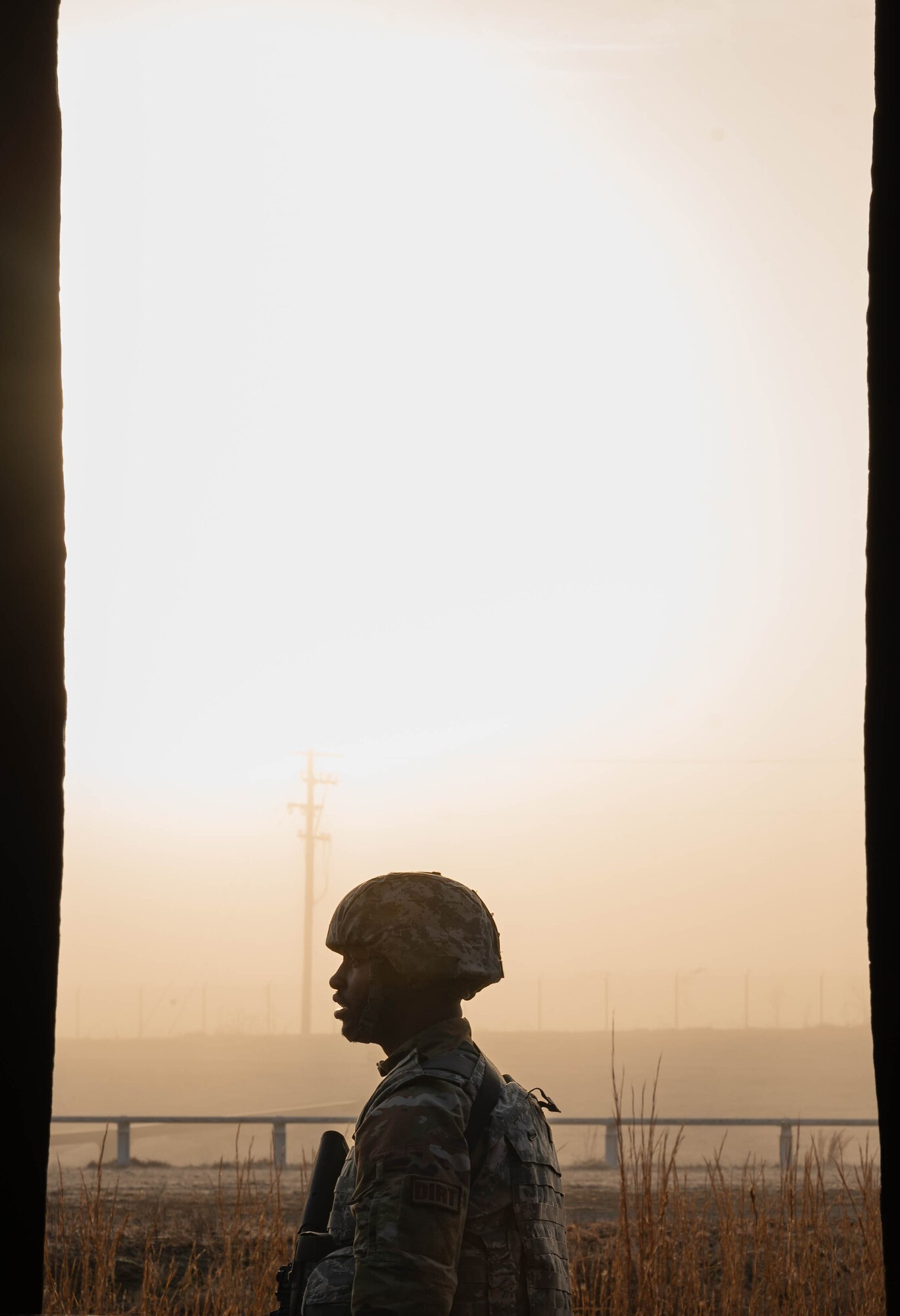 U.S. Airman 1st Class Dametric Mcgrue, heavy equipment operator assigned to the 4th Civil Engineer Squadron, performs a sweep of a downed aircraft during a simulated response exercise at Seymour Johnson Air Force Base, North Carolina, Feb. 22, 2024. Over the course of the exercise, participants practiced recovering downed pilots, located sensitive components and transported high value explosive items while maintaining security in a simulated hostile environment. (U.S. Air Force Photo by Airman 1st Class Rebecca Sirimarco-Lang)