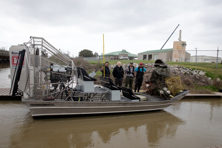 Each year, the Texas Parks and Wildlife Division (TPWD) closes crab fishing with wire mesh crab traps for ten days to give volunteers the opportunity to round up lost and abandoned traps. The closure is traditionally in late February or early March. Unattended traps “ghost fish” and kill blue crabs and other species unnecessarily and can also create a navigation hazard for boaters.
According to a press release from TPWD, since the “Crab Trap Roundup” began 22 years ago, volunteers have removed 42,500 derelict traps, saving an estimated 700,000 blue crabs, a valuable natural resource.
Each year at the Wallisville Lake Project, U.S. Army Corps of Engineers (USACE), Galveston District (SWG) personnel join the Crab Trap Roundup, while they patrol.