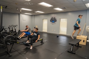 Airmen assigned to the 81st Training Group perform various workouts at the Human Performance building on Keesler Air Force Base, Mississippi, Jan. 25, 2024.
