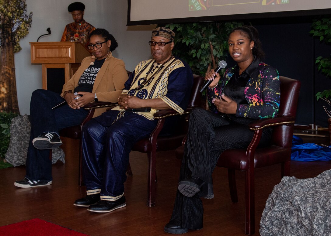 Artists sit on a panel during the Black History Month celebration at Joint Base Andrews