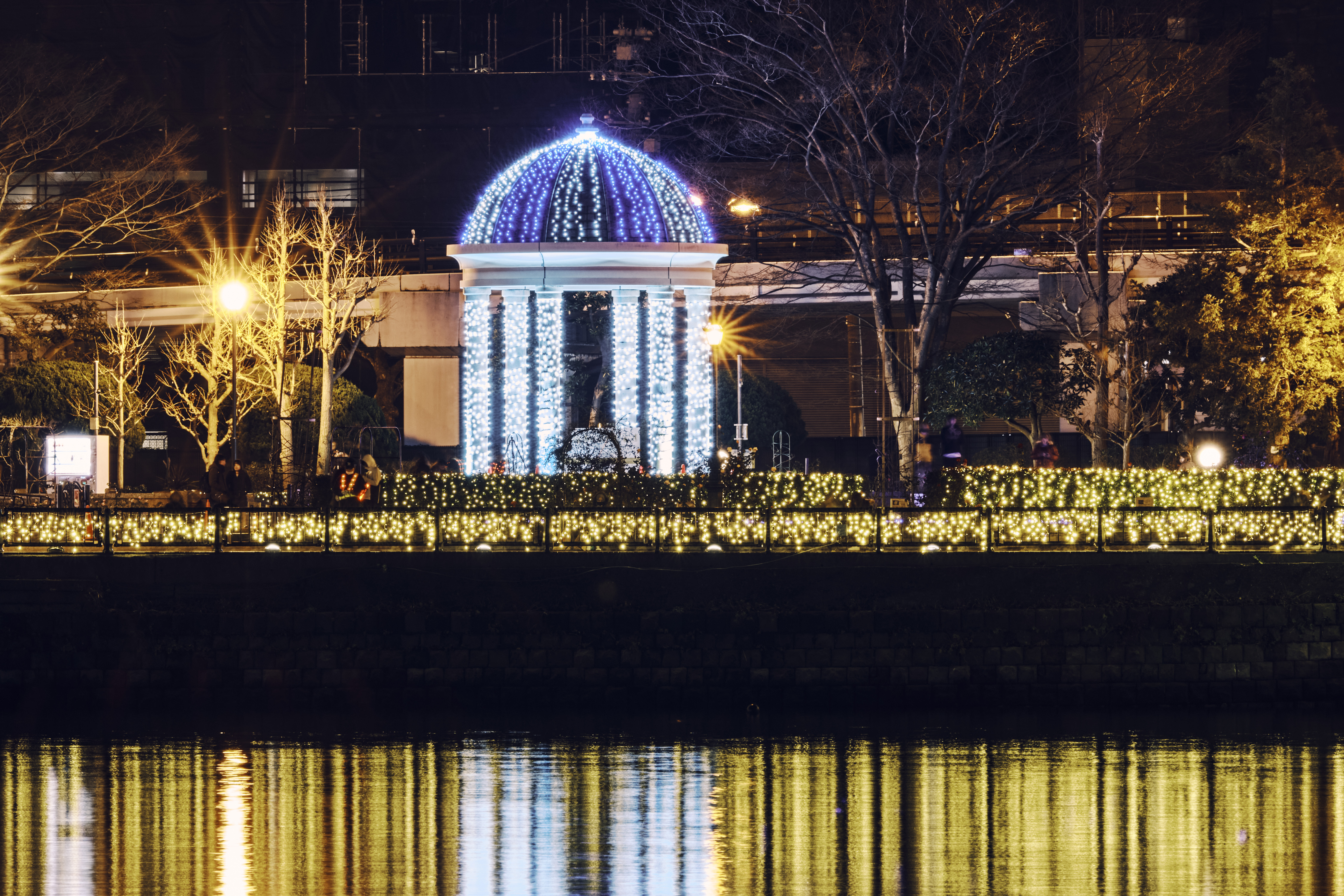The Pavilion at Verny Park is fully illuminated at Yokosuka Countdown 2024