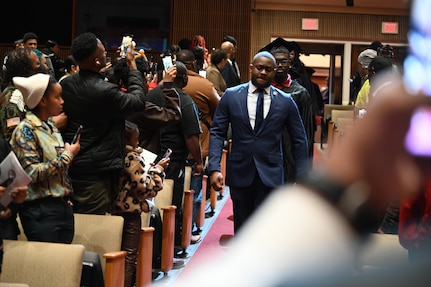 Cadets of the Capital Guardian Youth Challenge Academy Class 61 receive their diplomas upon completion of a 22 week long “quasi-military" course, during a residential phase commencement ceremony at the University of the District of Columbia, Dec. 29, 2023. Since 2013, the mission of the program is to intervene in and reclaim the lives of at-risk youth, and produce program graduates with the values, skills, education, and self-discipline necessary to succeed as adults.