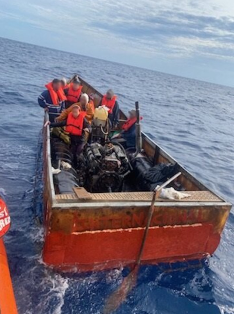 An interdicted migrant voyage in the Florida Straits on Dec. 29, 2023. The people were repatriated to Cuba on Jan. 2, 2024. (U.S. Coast Guard photo)
