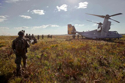 U.S. Marines with the 24th Marine Expeditionary Unit (MEU) prepare for extract while participating in an amphibious raid during Composite Unit Training Exercise (COMPTUEX) at Avon Park, Florida on March 4, 2021.