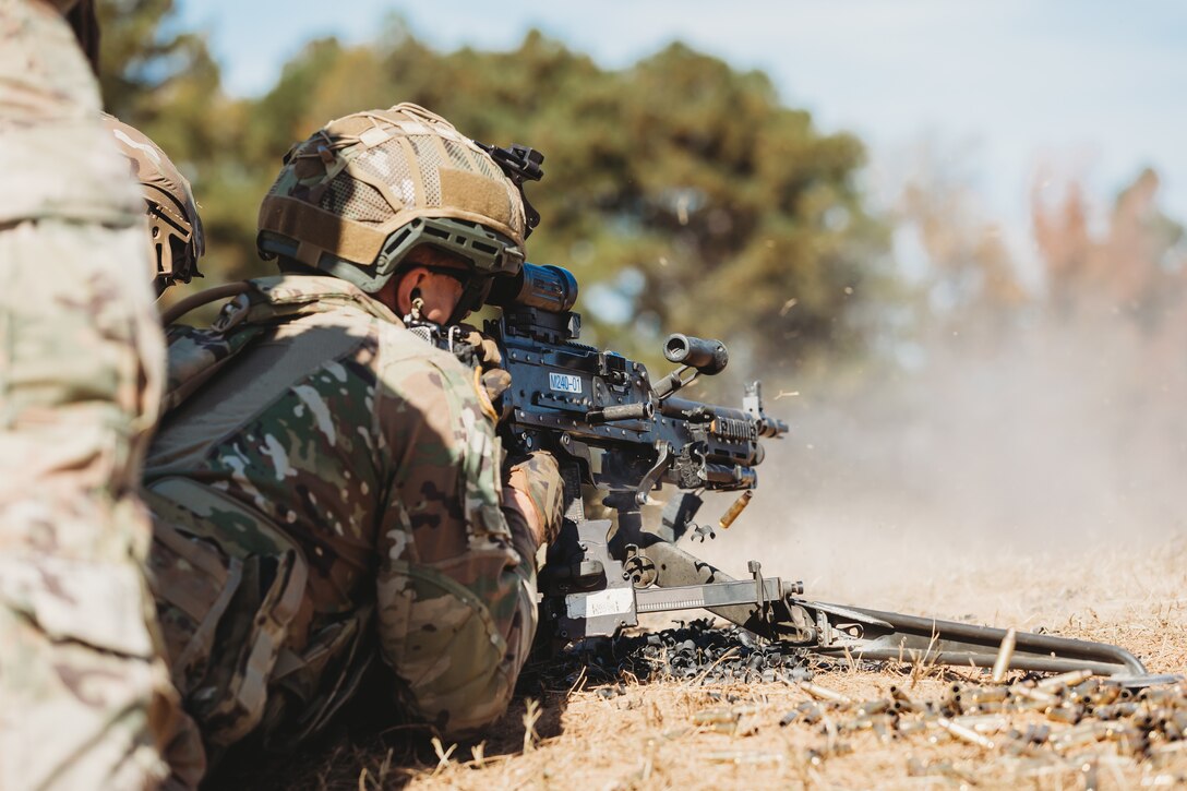 U.S. Soldiers with Bravo Company, 1st Battalion, 112th Infantry Regiment, 56th Stryker Brigade Combat Team perform a platoon maneuver exercise at Fort Barfoot, Virginia, Oct. 25, 2023. (U.S. Army National Guard photo by Staff Sgt. Jonathan Campbell)