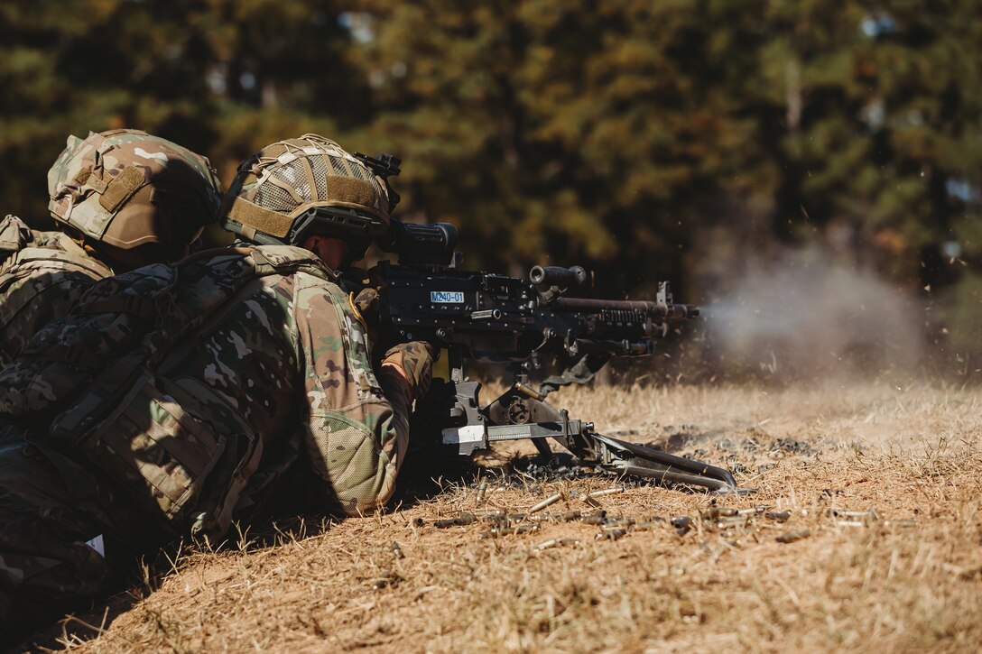 U.S. Soldiers with Bravo Company, 1st Battalion, 112th Infantry Regiment, 56th Stryker Brigade Combat Team perform a platoon maneuver exercise at Fort Barfoot, Virginia, Oct. 25, 2023. (U.S. Army National Guard photo by Staff Sgt. Jonathan Campbell)