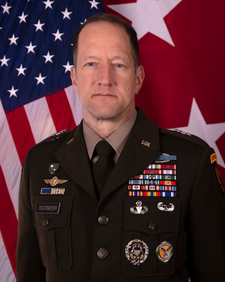 Chief of Staff, Major General Brandon R. Tegtmeier is from Naperville, IL and commissioned into the Infantry from the United States Military Academy, West Point in 1996 with a degree in Mechanical Engineering.  He also holds a Master of Science in Strategic Studies from the United States Army War College. 

BG Tegtmeier served in Ranger, Airborne, and Stryker units throughout his career to include serving as Commander of the 75th Ranger Regiment.  During this time, he spent over four years leading forces in the U.S. Central Command Area of Responsibility. 

He most recently served as the Executive Assistant to the Chairman of the Joint Chiefs of Staff as well as Deputy Commanding General (Operations) and Deputy Commanding General (Support) of the 82nd Airborne Division.