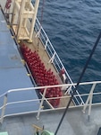 Empty CO2 bottles are safely stowed on the deck of M/V Genius Star XI awaiting offload, Jan. 3, 2024. The Unified Command, consisting of the Coast Guard Captain of the Port, Gallagher Marine Systems, and the Alaska Department of Environmental Conservation, continues to work closely to coordinate response efforts on this incident. Courtesy photo.