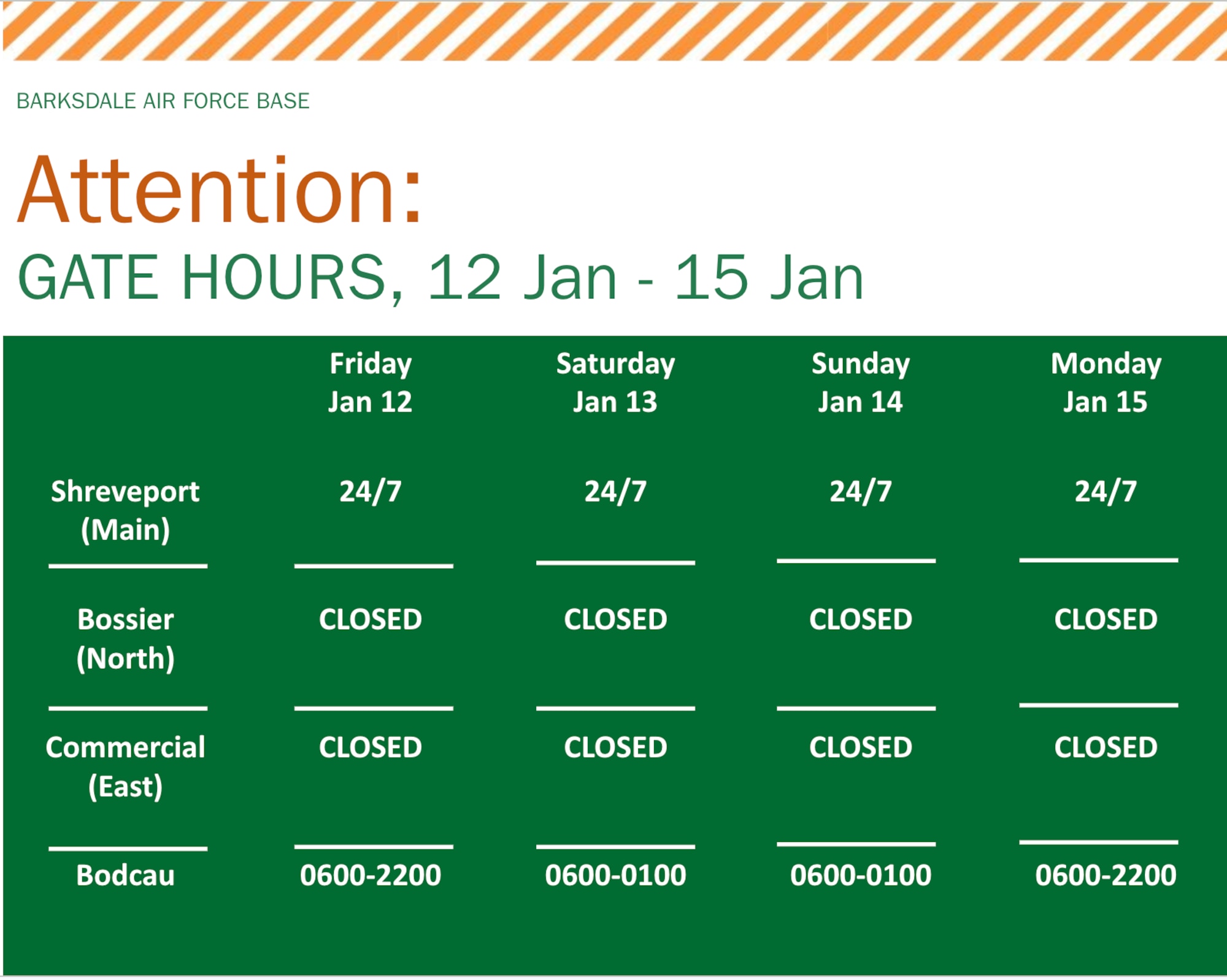 This graphic shows the temporary gate hours during Martin Luthor King Jr. Day weekend.