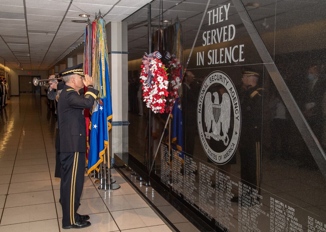 GEN Nakasone honors the cryptologic professionals who sacrificed their lives in service to this Nation at NSA's National Cryptologic Memorial Wall.