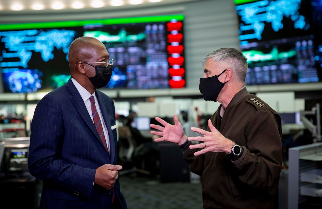 GEN Nakasone talks with ABC News at the Integrated Cyber Center educating on how U.S. Cyber Command and NSA defend the nation in cyberspace.