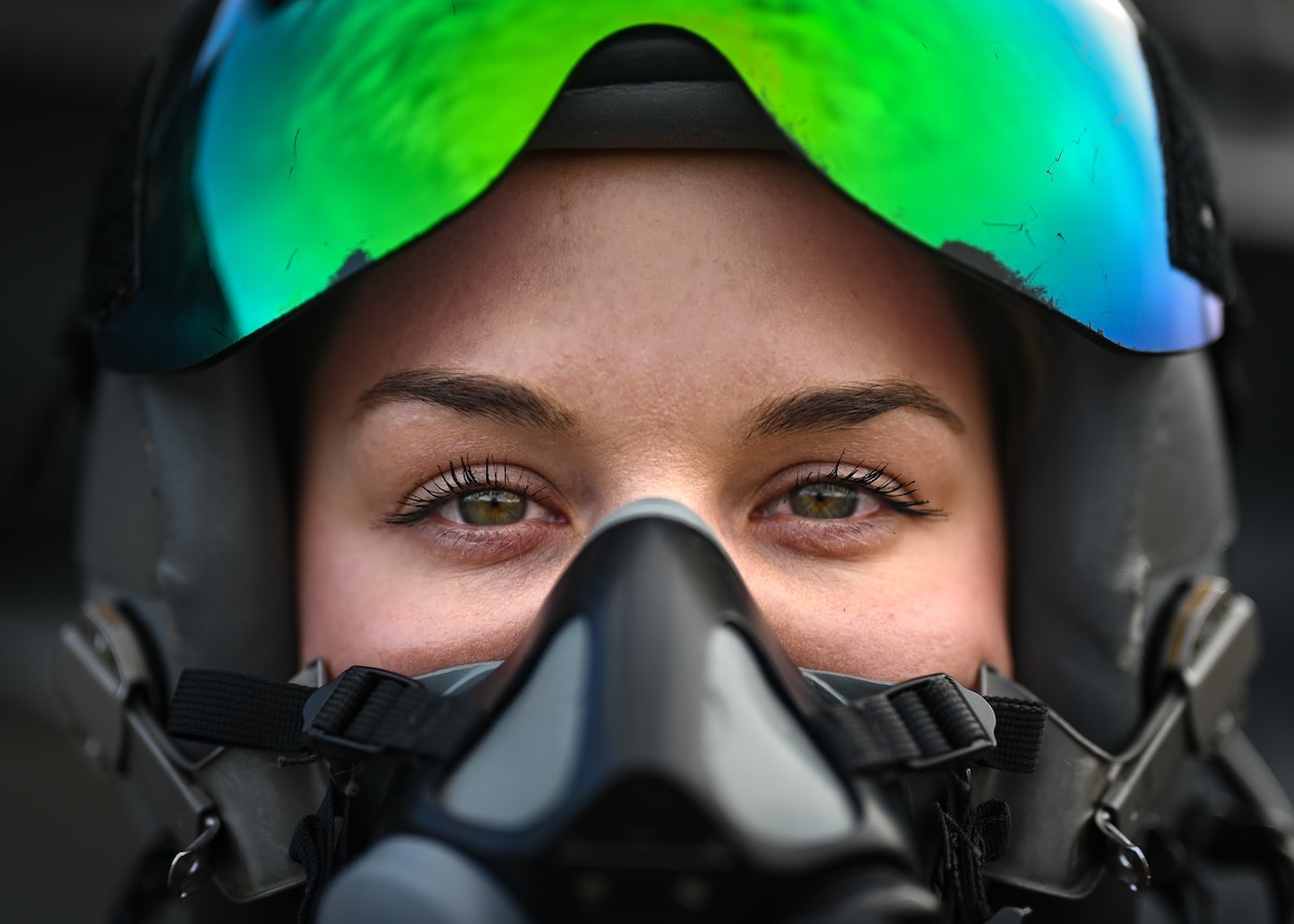 U.S. Air Force Capt. Aimee Fiedler, F-16 Viper Demonstration Team commander and pilot, mentally prepares for her flight
