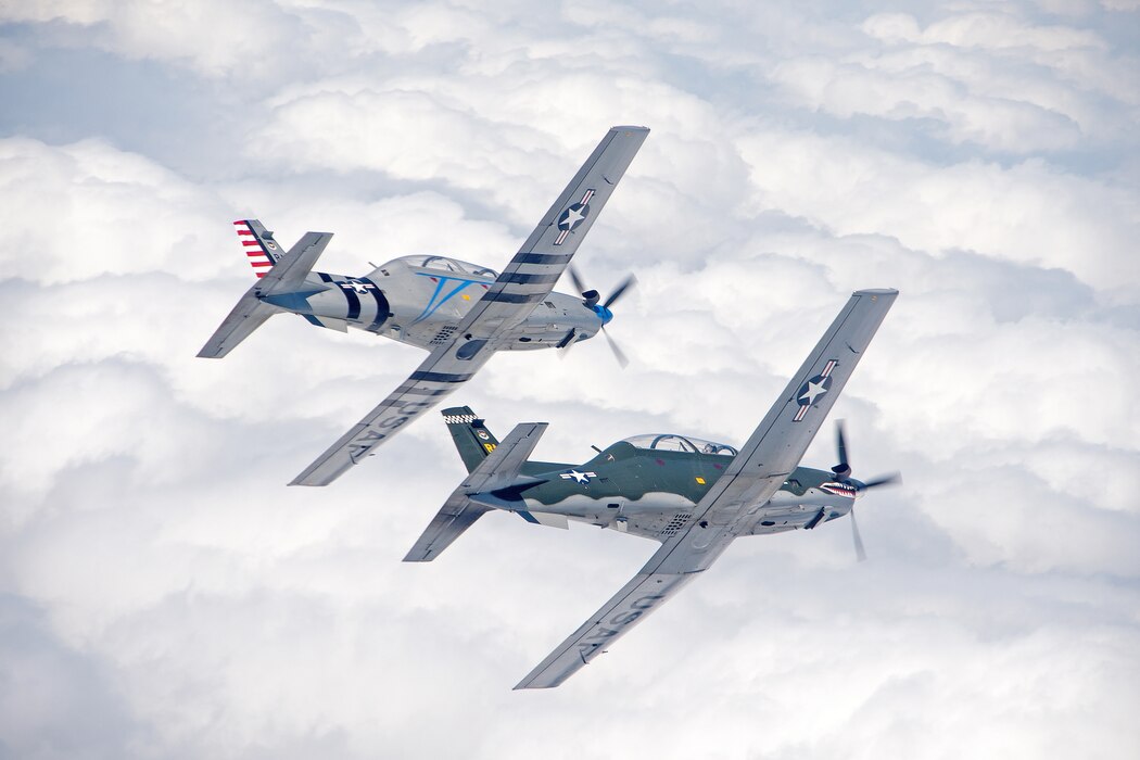 Instructor pilots with the 340th Flying Training Group, 39th Flying Training Squadron, and 559th FTS fly a T-6 Texan II