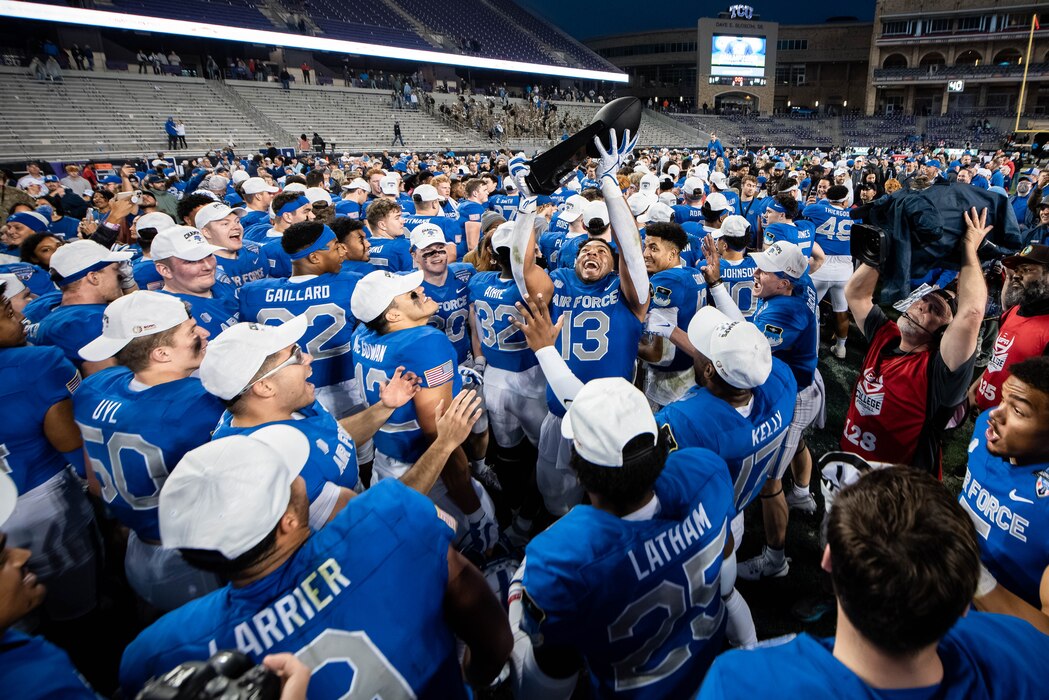 U.S. Air Force Academy’s Football Squad celebrate their win