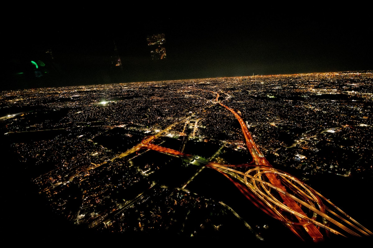 Birds eye view of Tokyo at night.