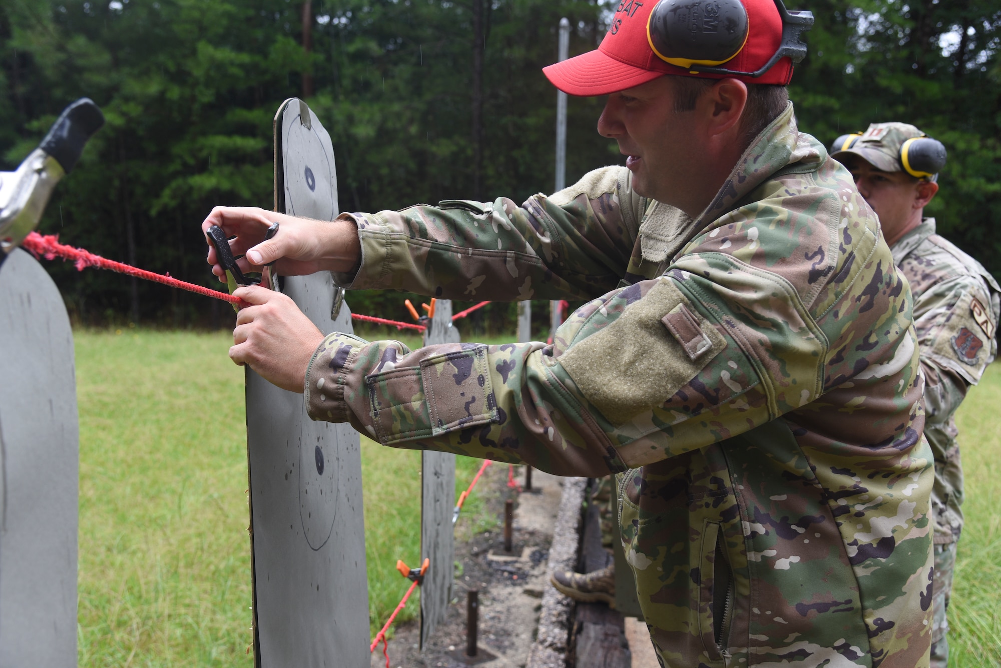 Members of the 117th Air Refueling Wing qualify on the M-18 handgun at the Magic City Gun Club in Birmingham, Alabama, August 4, 2023. The qualification consisted of two rounds of shooting from various distances. (U.S. Air National Guard photo by Staff Sgt Nicholas Faddis)