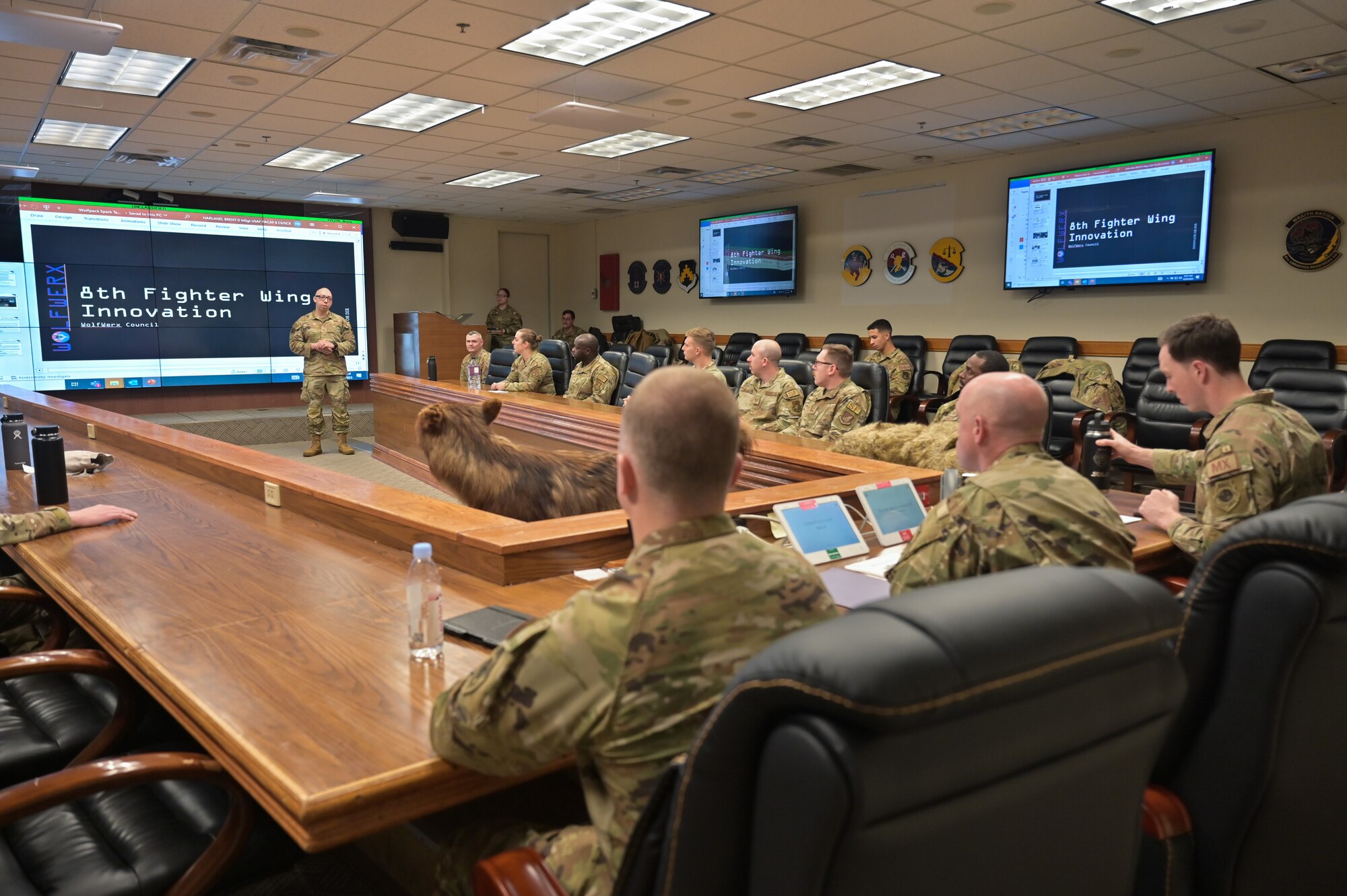 An Airman addresses 8th FW leaders prior to a Wolfwerx event at Kunsan Air Base