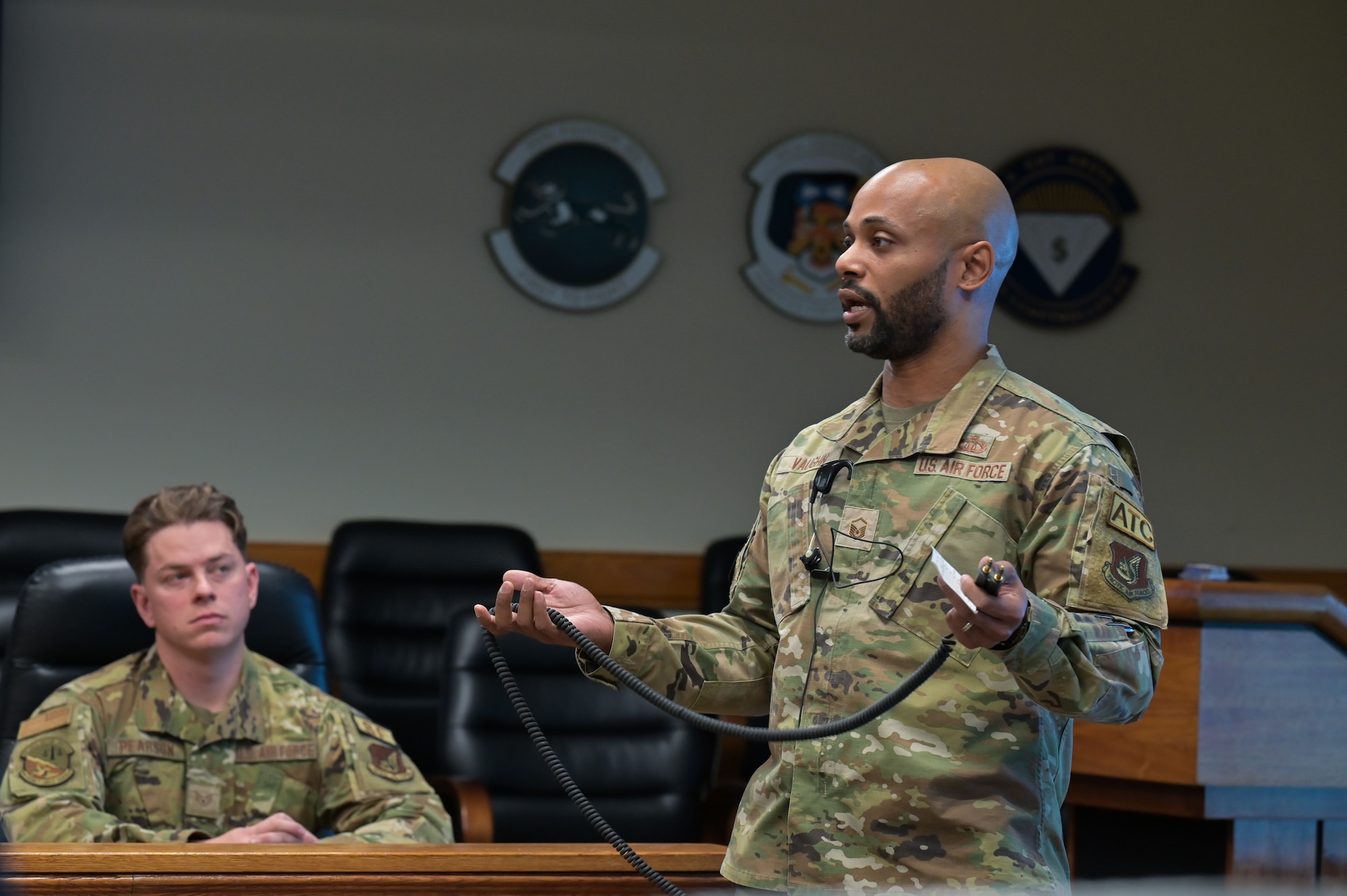 An Airman presents their innovative idea at a Wolfwerx event at Kunsan Air Base
