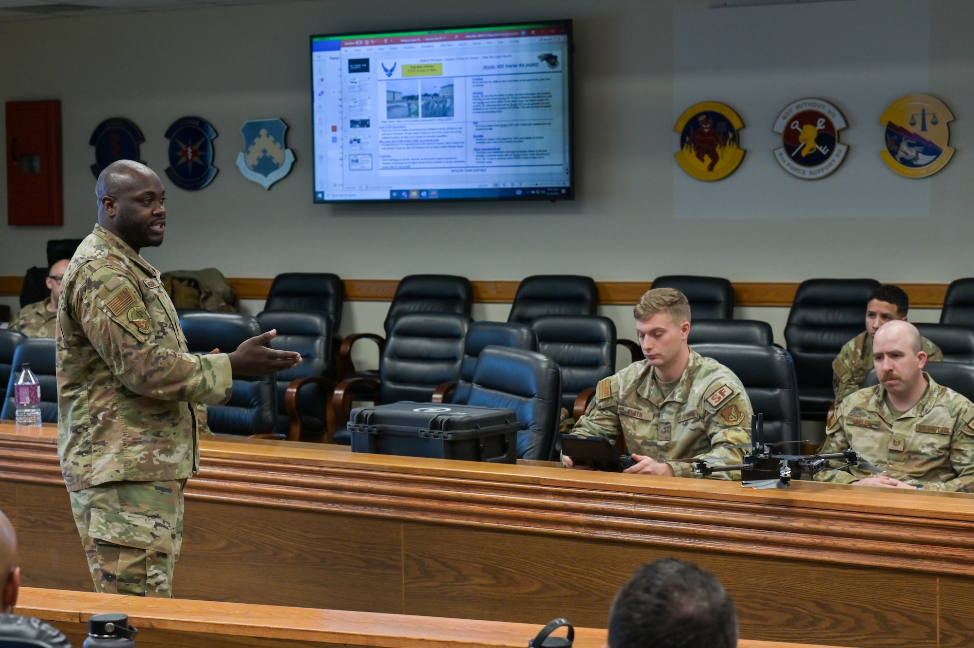 An Airman presents their innovative idea at a Wolfwerx event at Kunsan Air Base