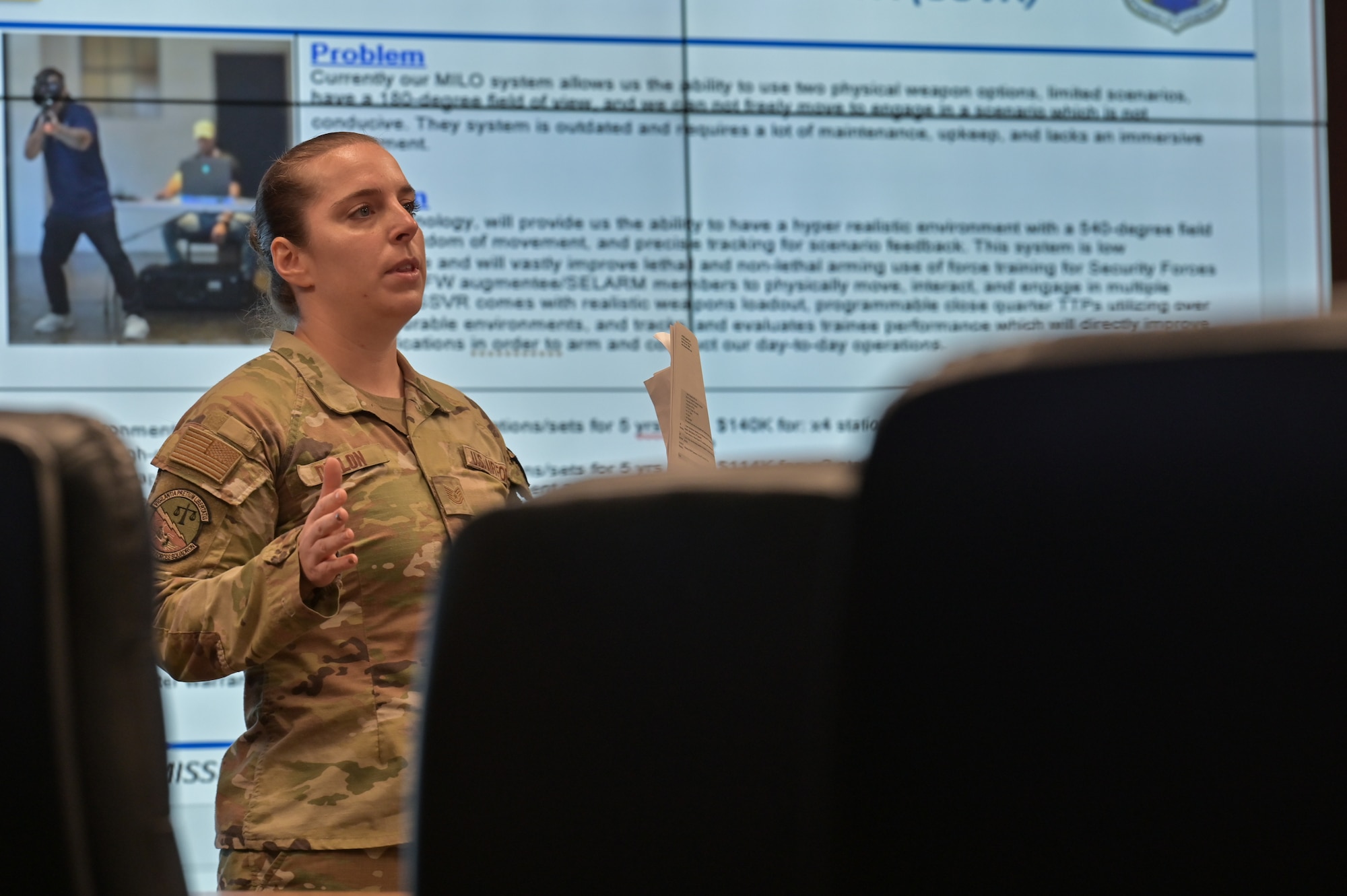 An Airman presents their innovative idea at a Wolfwerx event at Kunsan Air Base