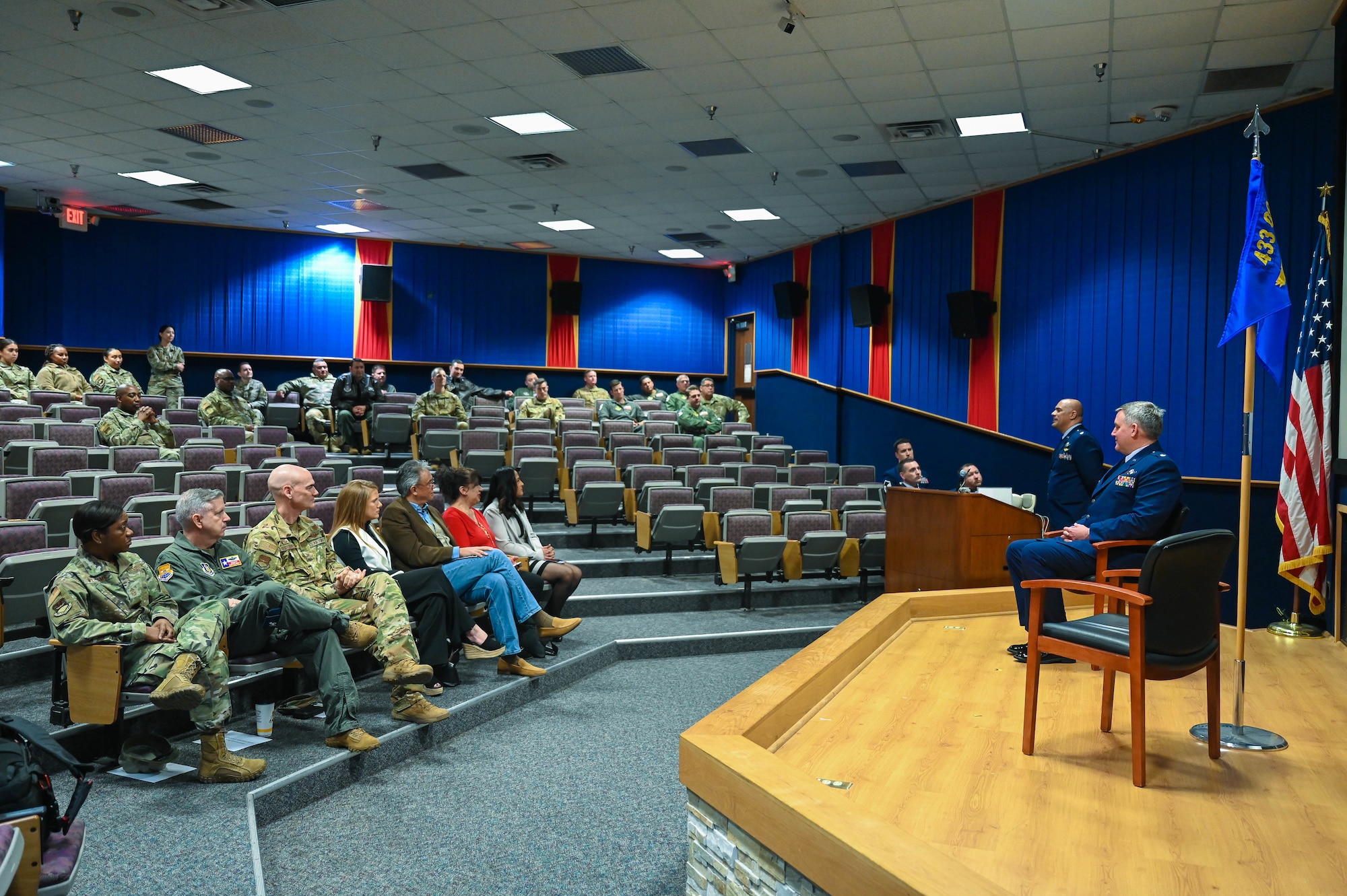 Lt. Col. Christopher Jones, 356th Airlift Squadron commander, delivers remarks during his assumption of command ceremony at Joint Base San Antonio-Lackland, Texas on Jan. 5th, 2024.