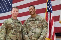 Dejuan Patterson of Chicago was promoted to sergeant in the Illinois Army National Guard just prior to deploying to Europe with the Chicago-based 1863rd Financial Management Support Detachment.