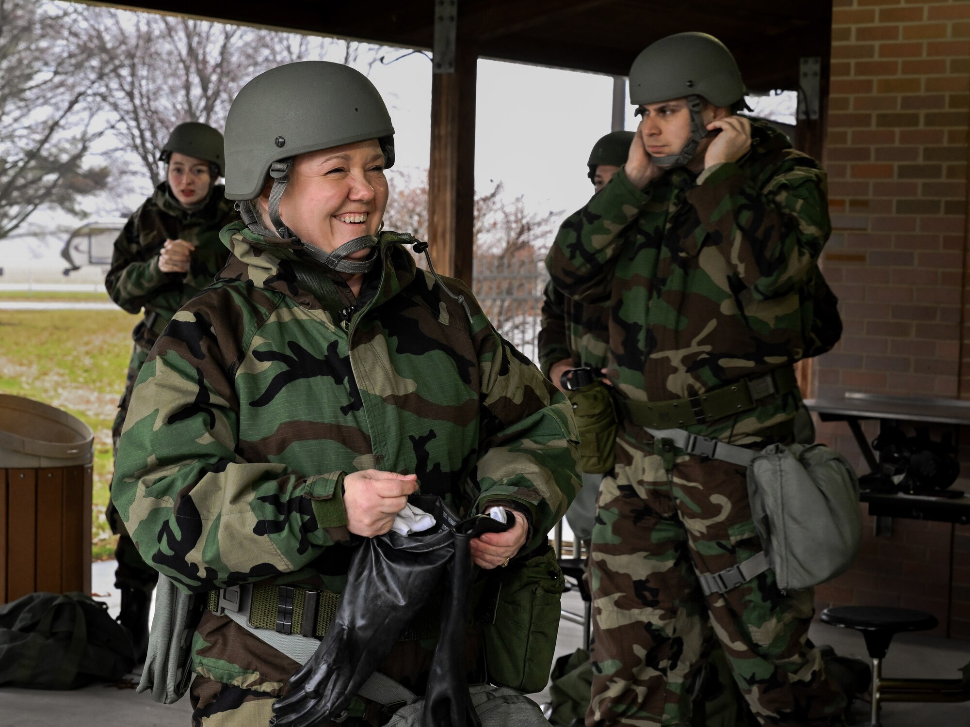 A Reserve Citizen Airman assigned to the 910th Medical Squadron removes personal protective equipment during a Chemical, Biological, Radiological, Nuclear and high-yield Explosives response exercise at Youngstown Air Reserve Station, Ohio, Dec. 3, 2023.