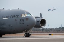 A photo of an aircraft landing.