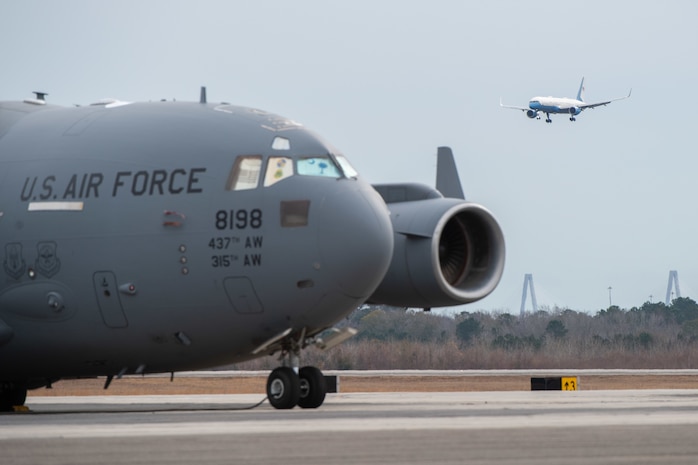 A photo of an aircraft landing.