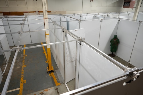 The 21st Security Forces Squadron shoot house sits at Peterson Space Force Base, Colorado, Dec. 19, 2023. The new shoot house was constructed to provide access to hands-on training capabilities, enabling defenders to better prepare for real-world situations by simulating different close-quarter combat challenges. (U.S. Space Force photo by Airman 1st Class Cody Friend)