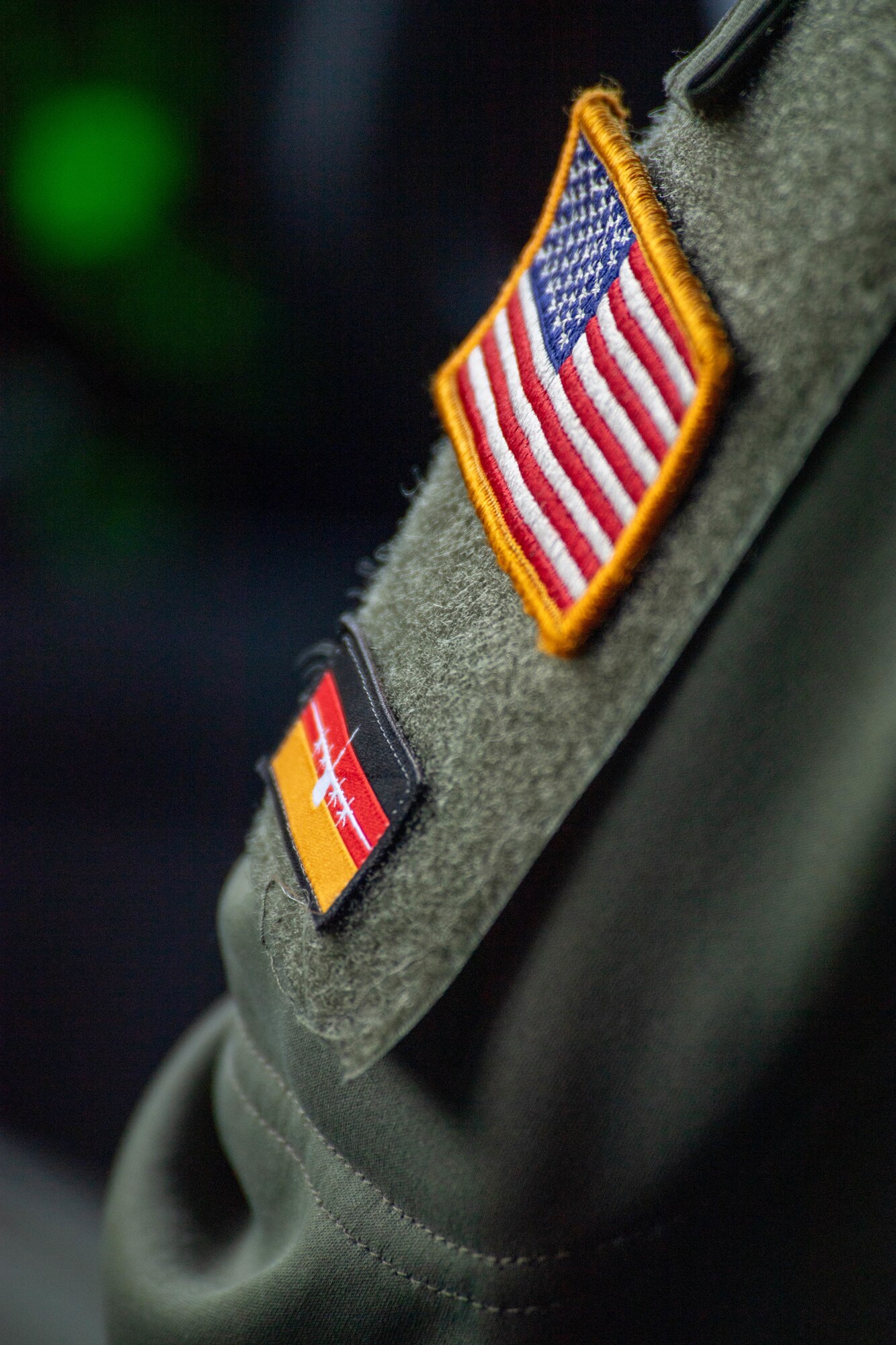 U.S. Air Force Capt. Marshall Meier, 37th Airlift Squadron pilot, wears a patch while flying over Germany, Dec. 15, 2023.