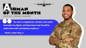 a graphic image of a man in uniform with the words "Airman of the Month" and a Martin Luther King Jr quote