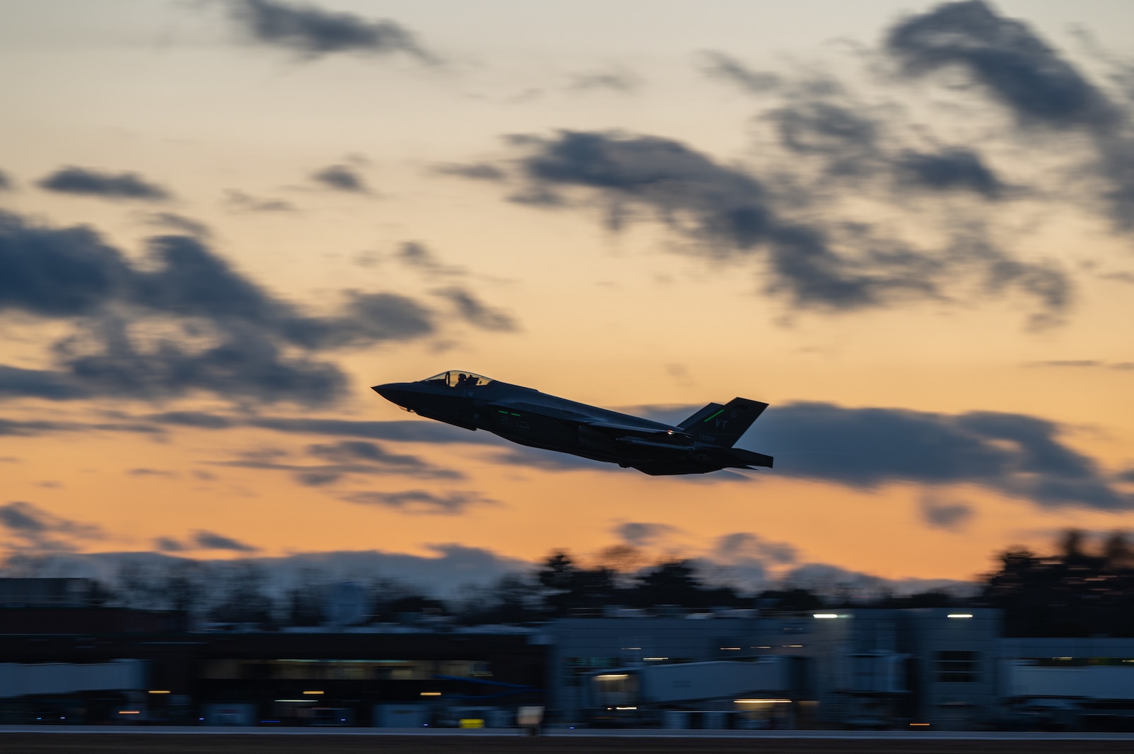 Photo of An F-35A Lightning II assigned to the 158th Fighter Wing, taking off from the Vermont Air National Guard Base, South Burlington, Vermont, November 30, 2023.