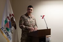 Maj. Andrew Sanchez, a branch chief under the Deputy Chief of Staff for Logistics (G4), addressed the of Staff for Logistics (G4) members during his promotion ceremony.