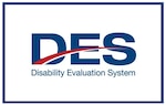 A graphic with a white background and a blue rectangular border. In the middle of the graphic is the text "DES" and underneath that in smaller print is "Disability Evaluation System: