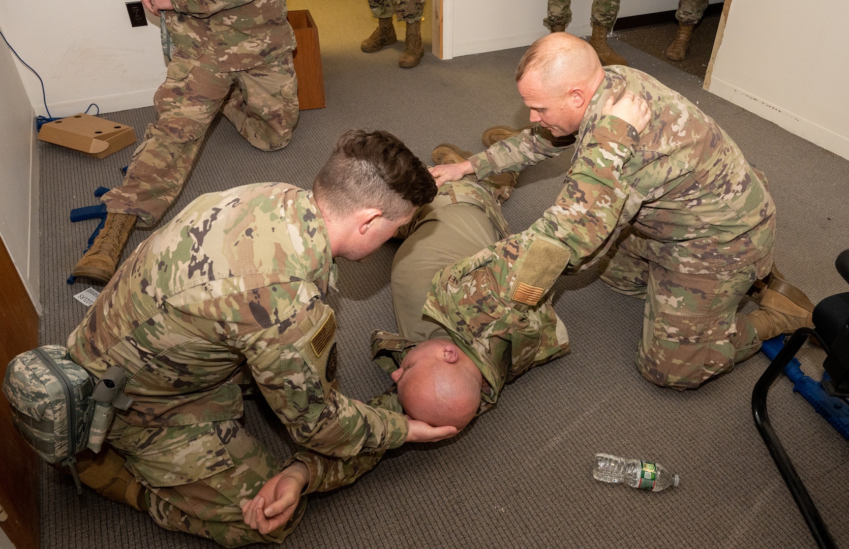 Airmen of the 102nd Civil Engineer Squadron hosted and participated in a Tactical Combat Casualty Care exercise to prepare Airmen for deployment and ensure unit readiness on Otis Air National Guard Base, Massachusetts, Jan. 7, 2023.