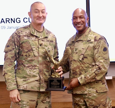 Illinois Army National Guard Col. Eric Smith, the Commander of the 34th Division Sustainment Brigade, was presented with the "Staff Eagle" for serving as the Deputy Chief of Staff for Logistics (G4) in the Illinois National Guard's Joint Force Headquarters from July 2022 to September 2023.