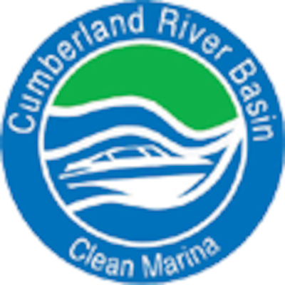 Logo with blue and green, says "Cumberland River Basin Clean Marina"