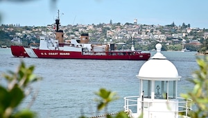 The U.S. Coast Guard Cutter Polar Star (WAGB 10) departs Sydney, Dec. 14, 2023.