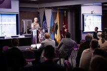 U.S. Army Gen. Paul M. Nakasone, commander of U.S. Cyber Command, gives his opening remarks a keynote speaker for the Cyber Symposium at the National Defense University in Washington D.C., December 5, 2023.