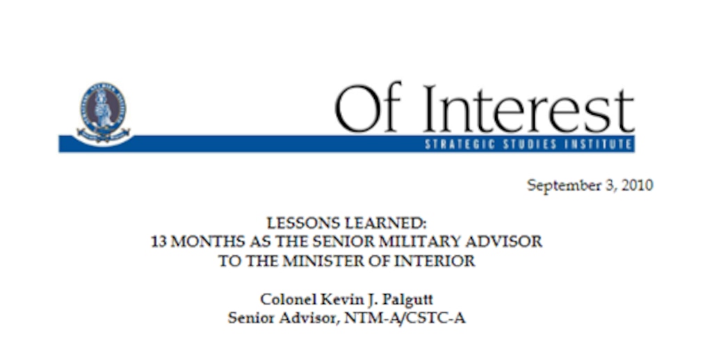 Cover for Lessons Learned – 13 Months as the Senior Military Advisor to the Minister of Interior