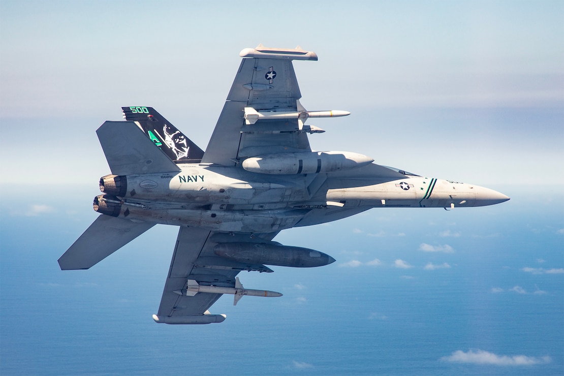 NAVAL AIR STATION POINT MUGU, Calif. (Sep. 19, 2023) An E/A-18G Growler assigned to the “Star Warriors” of Navy Reserve squadron, Electronic Attack Squadron (VAQ) 209, conducts an AGM-88 High Speed Anti-Radiation Missile (HARM) shoot exercise, operating out of Naval Air Station Point Mugu, September 19. VAQ-209 is the U.S. military’s only Reserve E/A-18G squadron. (U.S. Navy photo by Cmdr. Cameron Dekker)