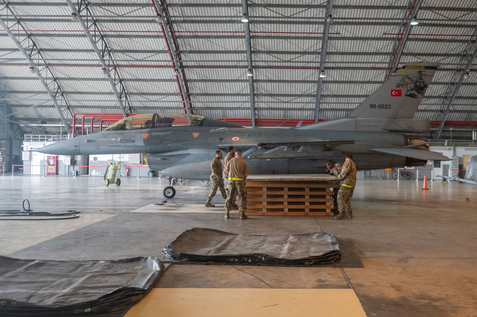Airmen from the 39th Maintenance Squadron assemble aircraft lift air bags during a crash, damaged, or disabled aircraft recovery (CDDAR) exercise at Incirlik Air Base, Türkiye, Jan. 8, 2024.