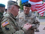 Brig. Gen. Blake C. Ortner, commanding general of the Virginia National Guard’s 29th Infantry Division and exercise director of Saber Strike 16, speaks with Lt. Gen. Raimonds Graube, the Latvian Chief of Defence, June 9, 2016, in Valka-Valga, a border town between Latvia and Estonia.