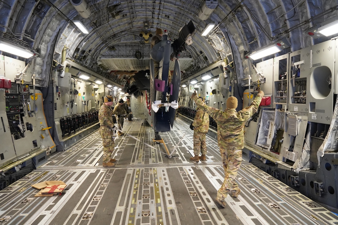 Airmen from the Alaska Air National Guard 176th Aircraft Maintenance from Joint Base Elmendorf-Richardson, Alaska, and the active duty 718th Aircraft Maintenance Squadron from Kadena Air Base, Japan, conducted a joint operation to transport an HH-60G Pave Hawk helicopter from Bethel to JBER in early January 2024.